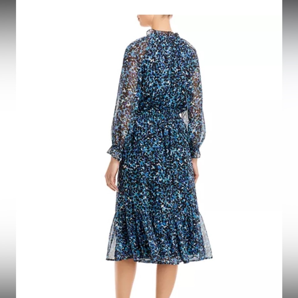 Aqua Blue and Black abstract print Floral Long Sleeve Dress - Picture 3 of 5